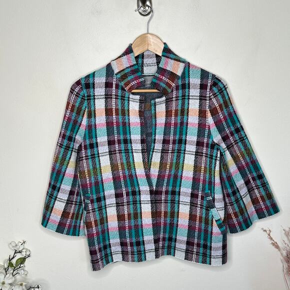 ANTHROPOLOGIE Rosetta Cropped Plaid Sweater Blazer Jacket Sz S {3X13} - Picture 5 of 8